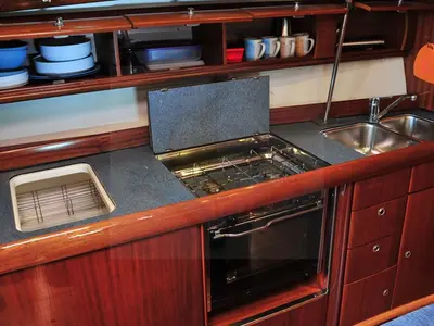 Galley of Tommy, a Bavaria 38 sailboat at Olbia, Italy