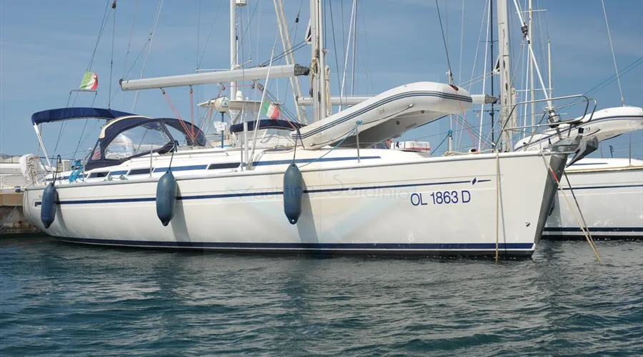 Exterior view of Tommy, a Bavaria 38 sailboat at Olbia, Italy