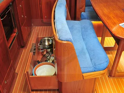 Salon of Tommy, a Bavaria 38 sailboat at Olbia, Italy