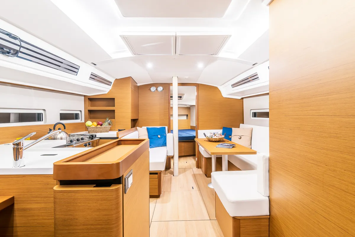 Galley of Emotion, a Jeanneau Sun Odyssey 410 sailboat at Athens, Greece