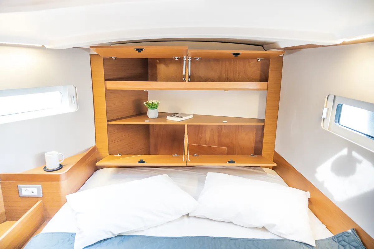 Cabin on Emotion, a Jeanneau Sun Odyssey 410 sailboat at Athens, Greece