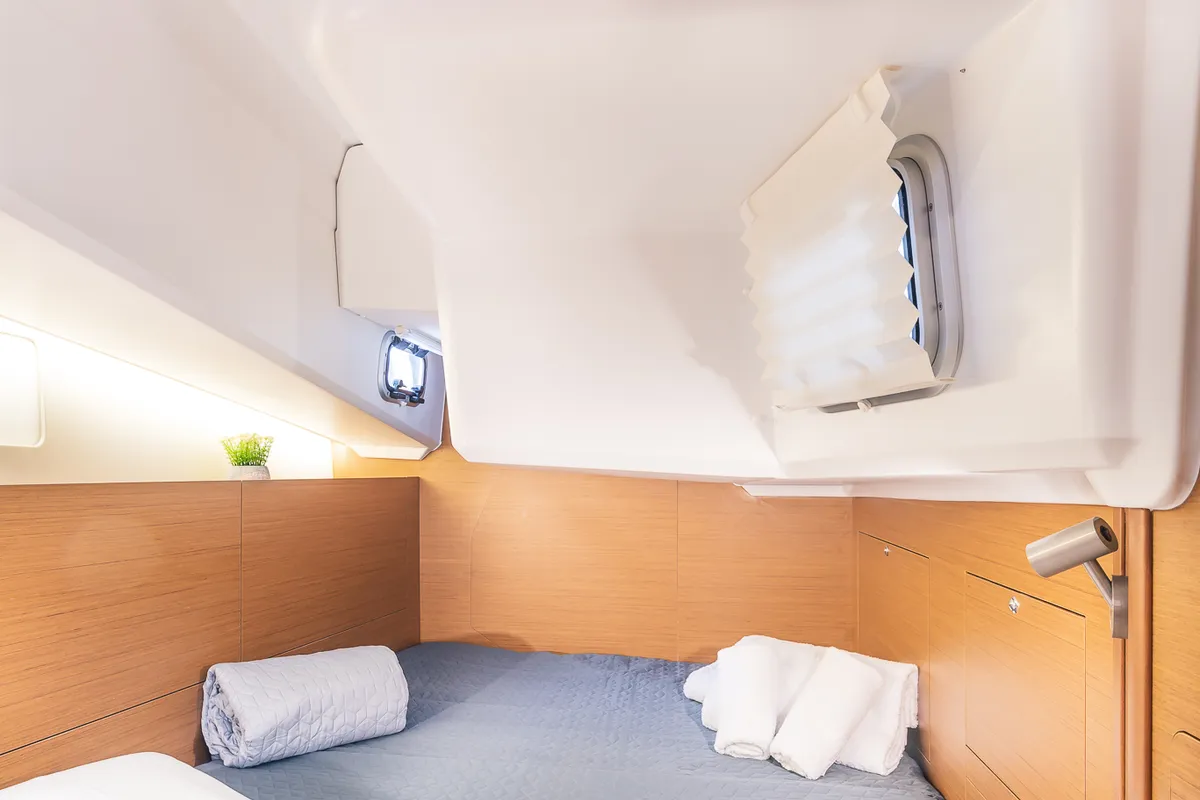 Cabin on Emotion, a Jeanneau Sun Odyssey 410 sailboat at Athens, Greece