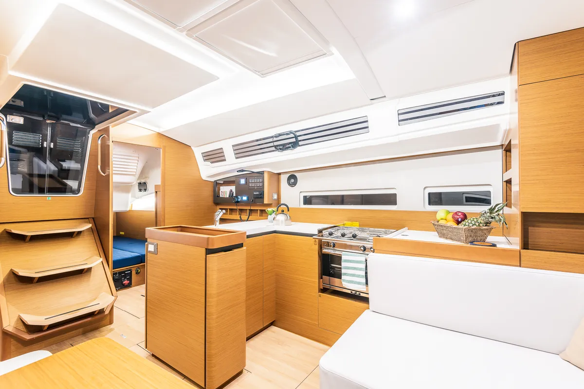 Galley of Emotion, a Jeanneau Sun Odyssey 410 sailboat at Athens, Greece