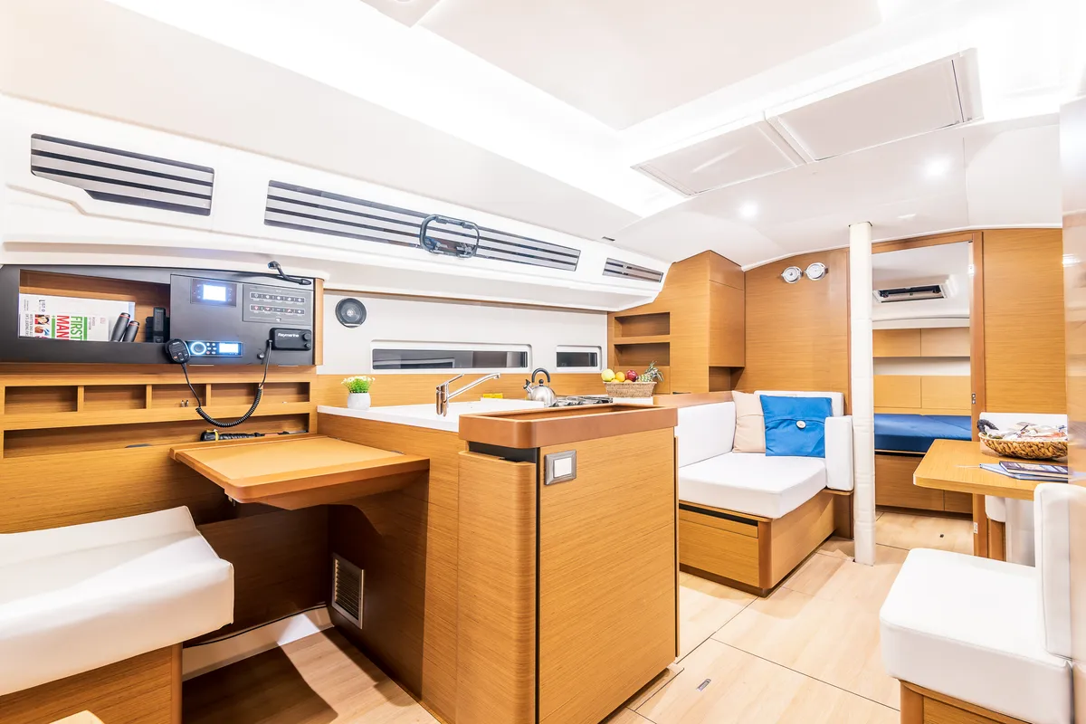 Galley of Emotion, a Jeanneau Sun Odyssey 410 sailboat at Athens, Greece