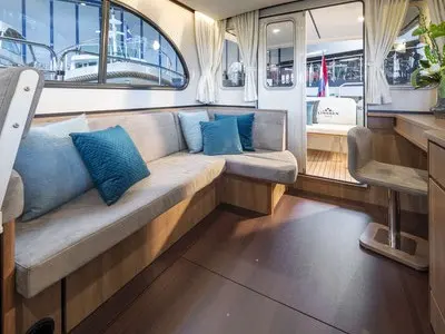 Salon of La Gourmandise, a Linssen Grand Sturdy 35.0 Sedan motorboat at Le Landeron, Switzerland
