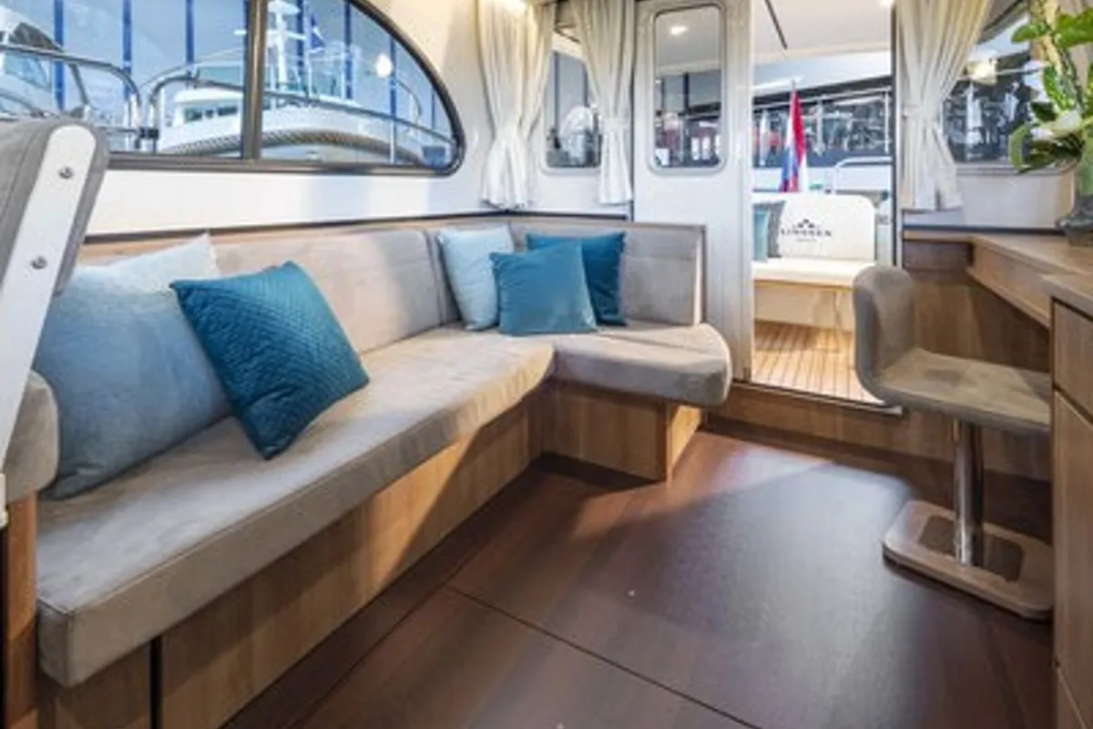 Salon of La Gourmandise, a Linssen Grand Sturdy 35.0 Sedan motorboat at Le Landeron, Switzerland