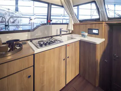 Galley of La Gourmandise, a Linssen Grand Sturdy 35.0 Sedan motorboat at Le Landeron, Switzerland