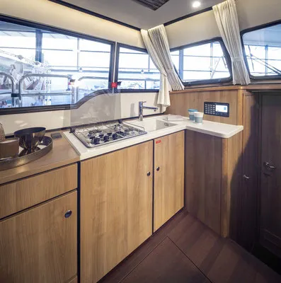 Galley of La Gourmandise, a Linssen Grand Sturdy 35.0 Sedan motorboat at Le Landeron, Switzerland