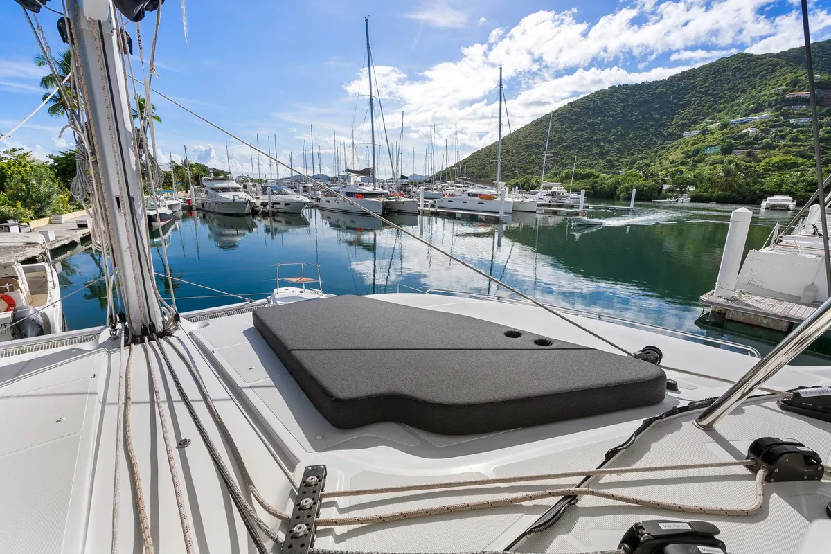 Deck of Slinky Malinki, a Lagoon 51 catamaran at Road Town, British Virgin Islands