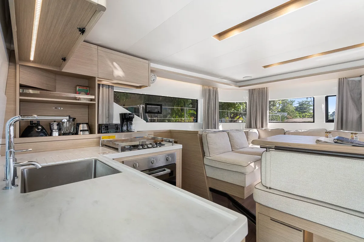 Galley of Slinky Malinki, a Lagoon 51 catamaran at Road Town, British Virgin Islands