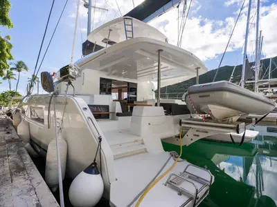Deck of Slinky Malinki, a Lagoon 51 catamaran at Road Town, British Virgin Islands