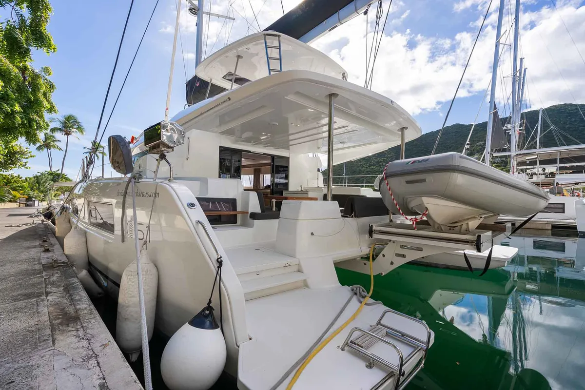 Deck of Slinky Malinki, a Lagoon 51 catamaran at Road Town, British Virgin Islands