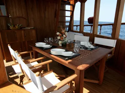 Deck of Stella 1, a Gulet Wooden motor yacht motor yacht at Malé, Maldives