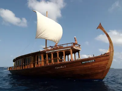 Exterior view of Stella 1, a Gulet Wooden motor yacht motor yacht at Malé, Maldives