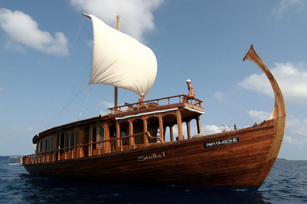Exterior view of Stella 1, a Gulet Wooden motor yacht motor yacht at Malé, Maldives