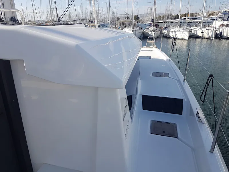Exterior view of Albertina II, a Dufour Catamaran 48 catamaran at Athens, Greece