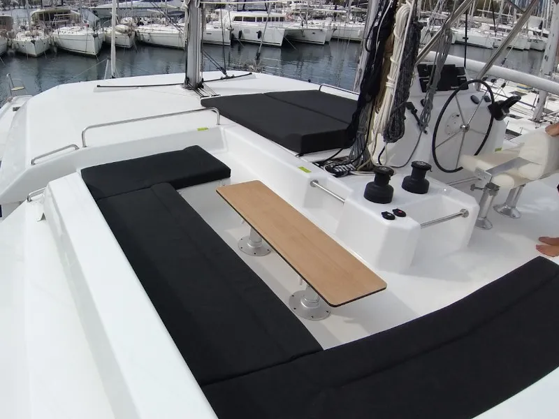 Deck of Albertina II, a Dufour Catamaran 48 catamaran at Athens, Greece
