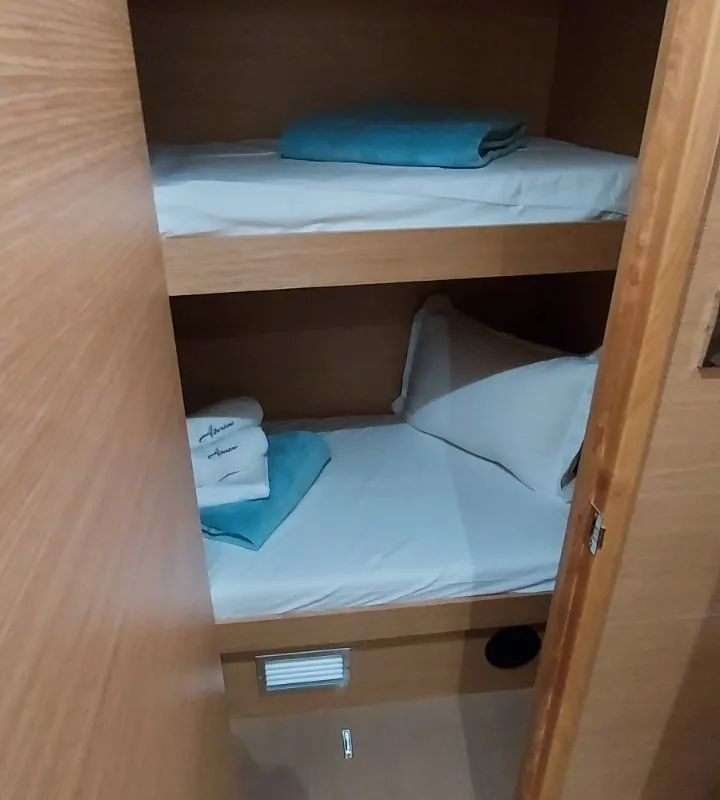 Cabin on Albertina II, a Dufour Catamaran 48 catamaran at Athens, Greece