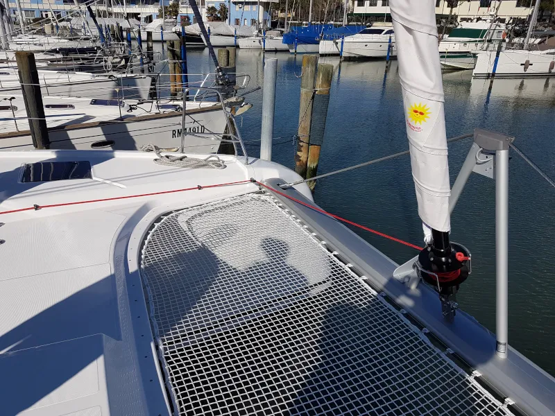 Deck of Albertina II, a Dufour Catamaran 48 catamaran at Athens, Greece
