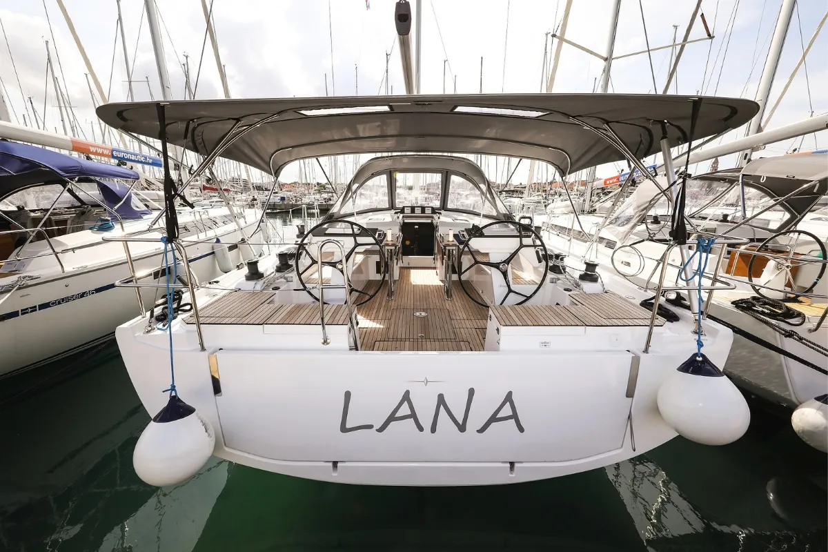 Exterior view of Lana, a Bavaria C46 sailboat at Pirovac, Croatia