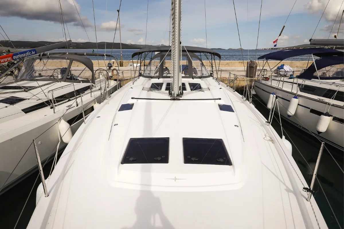 Exterior view of Lana, a Bavaria C46 sailboat at Pirovac, Croatia