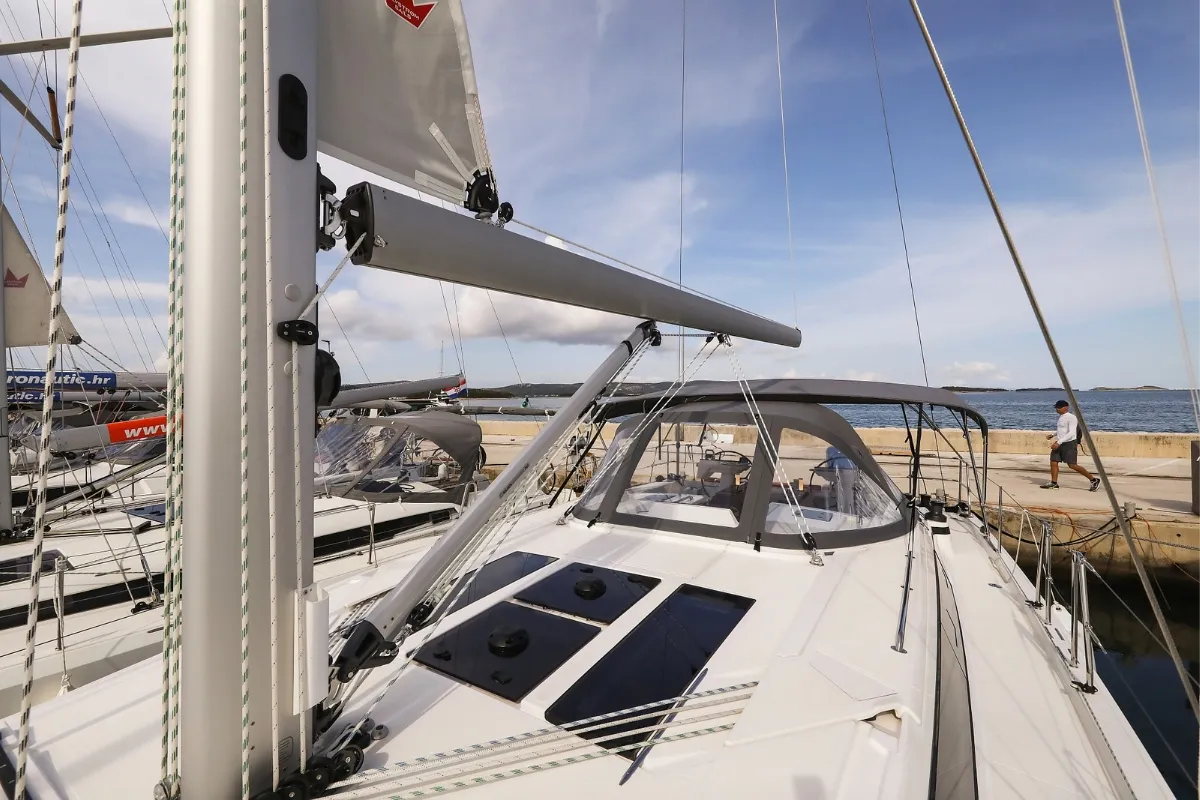 Exterior view of Lana, a Bavaria C46 sailboat at Pirovac, Croatia