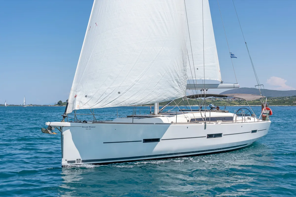 Exterior view of Dream Weaver, a Dufour 460 Grand Large sailboat at Municipal Unit of Lefkada, Greece