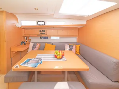 Salon of Dream Weaver, a Dufour 460 Grand Large sailboat at Municipal Unit of Lefkada, Greece