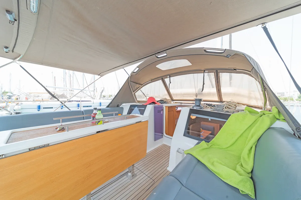 Cockpit of Dream Weaver, a Dufour 460 Grand Large sailboat at Municipal Unit of Lefkada, Greece