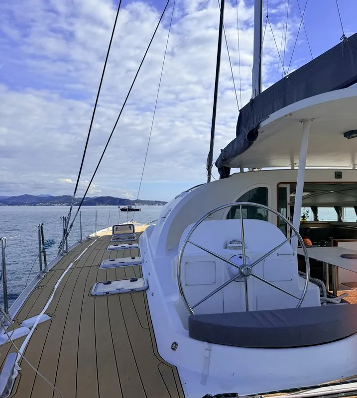 Deck of Sabine, a Lagoon 570 catamaran at La Ciotat, France