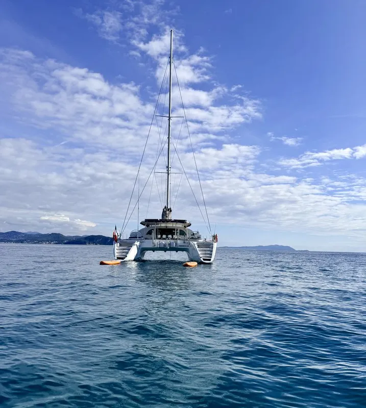 Exterior view of Sabine, a Lagoon 570 catamaran at La Ciotat, France