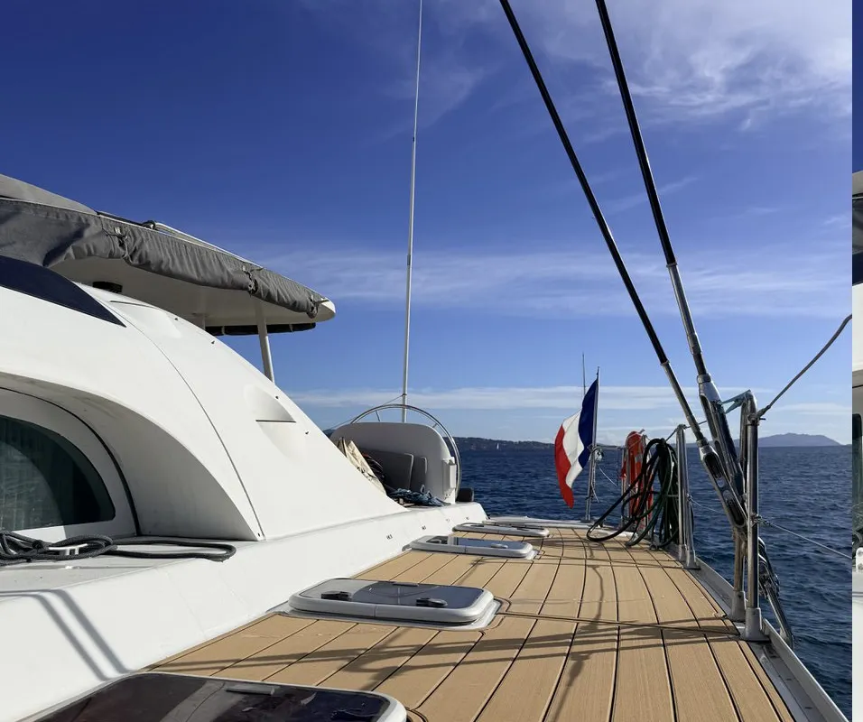 Deck of Sabine, a Lagoon 570 catamaran at La Ciotat, France