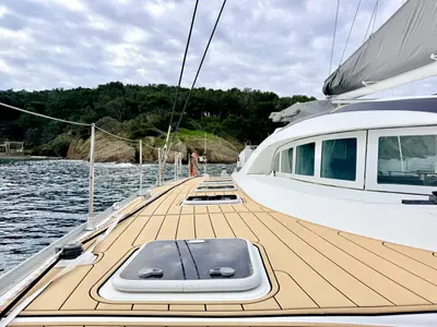 Cockpit of Sabine, a Lagoon 570 catamaran at La Ciotat, France