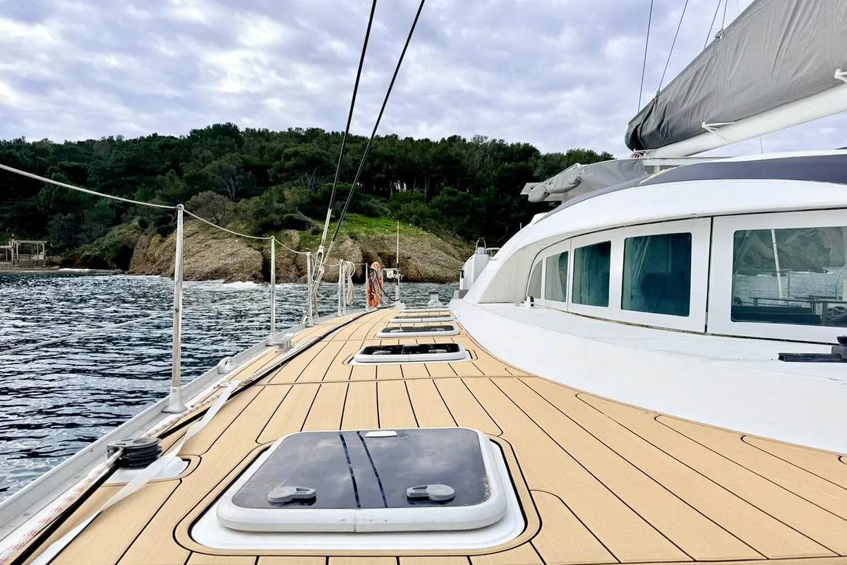 Cockpit of Sabine, a Lagoon 570 catamaran at La Ciotat, France