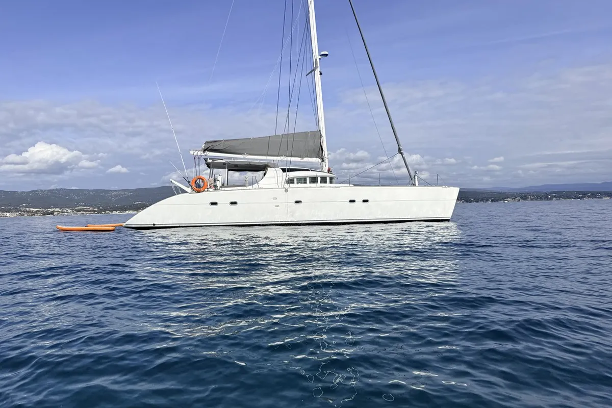 Exterior view of Sabine, a Lagoon 570 catamaran at La Ciotat, France