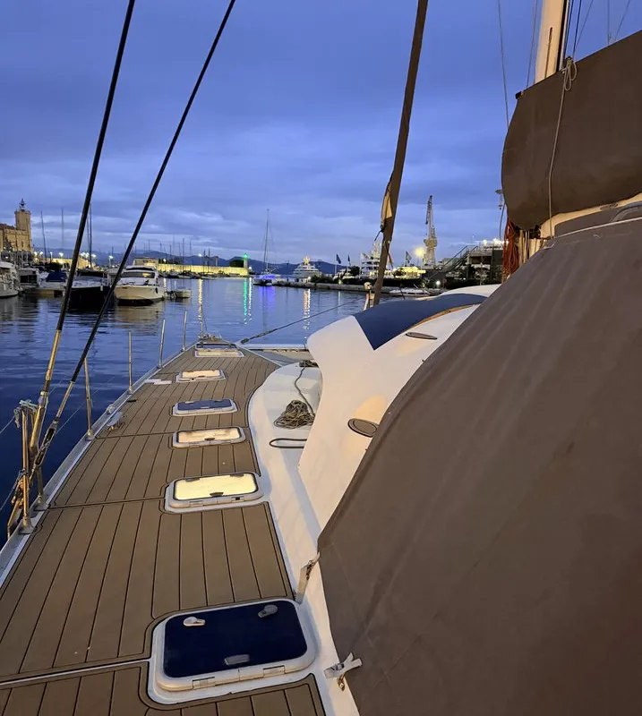 Deck of Sabine, a Lagoon 570 catamaran at La Ciotat, France