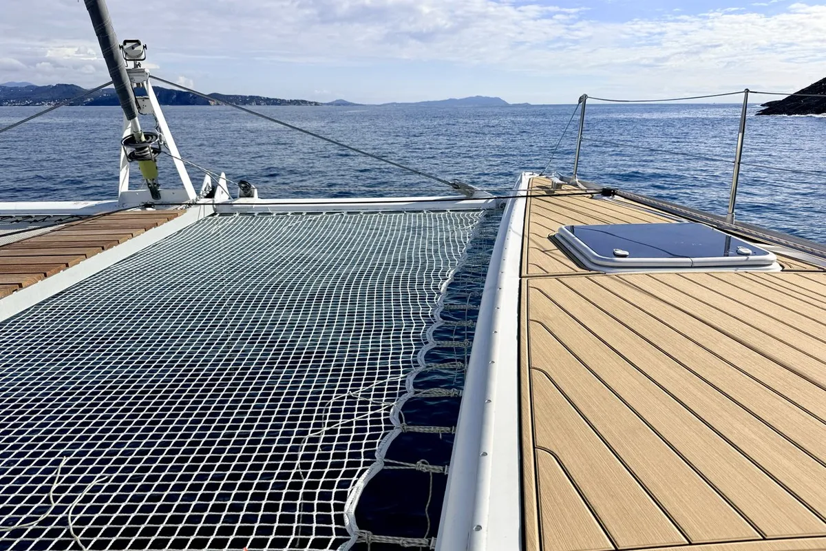 Deck of Sabine, a Lagoon 570 catamaran at La Ciotat, France