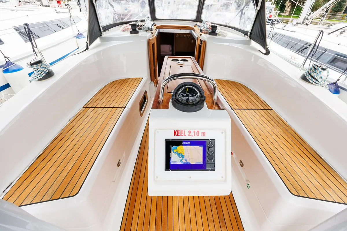 Cockpit of Roko, a Bavaria Cruiser 34 Style sailboat at Zadar, Croatia