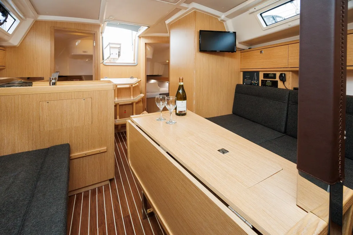 Cabin on Roko, a Bavaria Cruiser 34 Style sailboat at Zadar, Croatia
