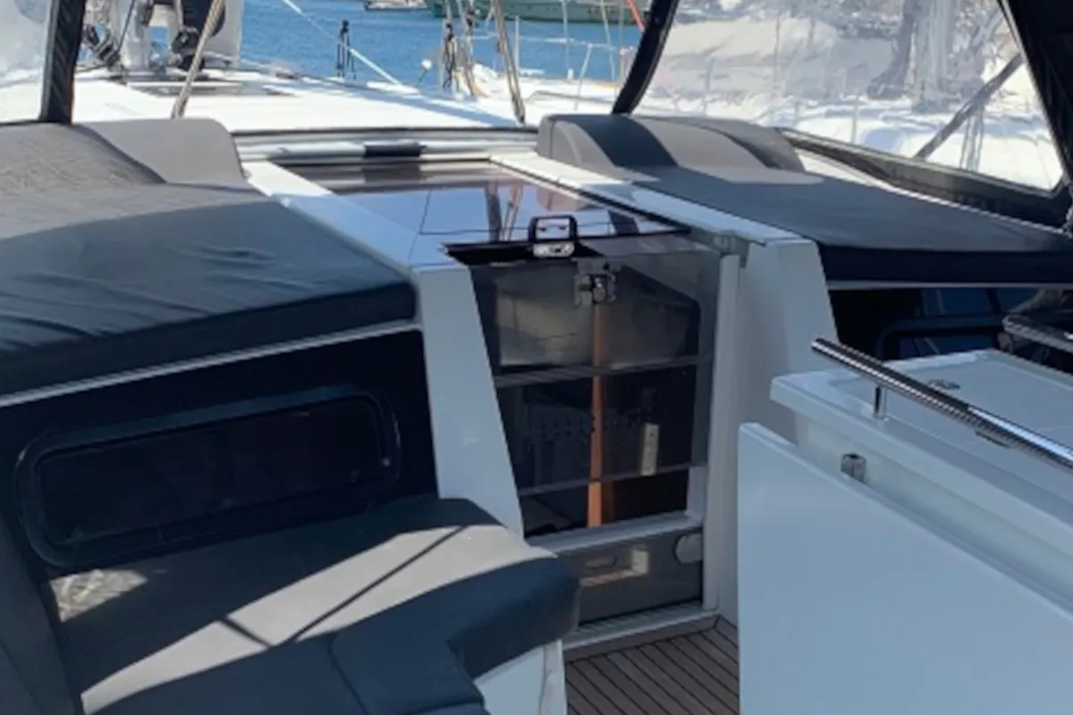 Deck of Serenity, a Beneteau Oceanis 46.1 sailboat at Skiathos, Greece
