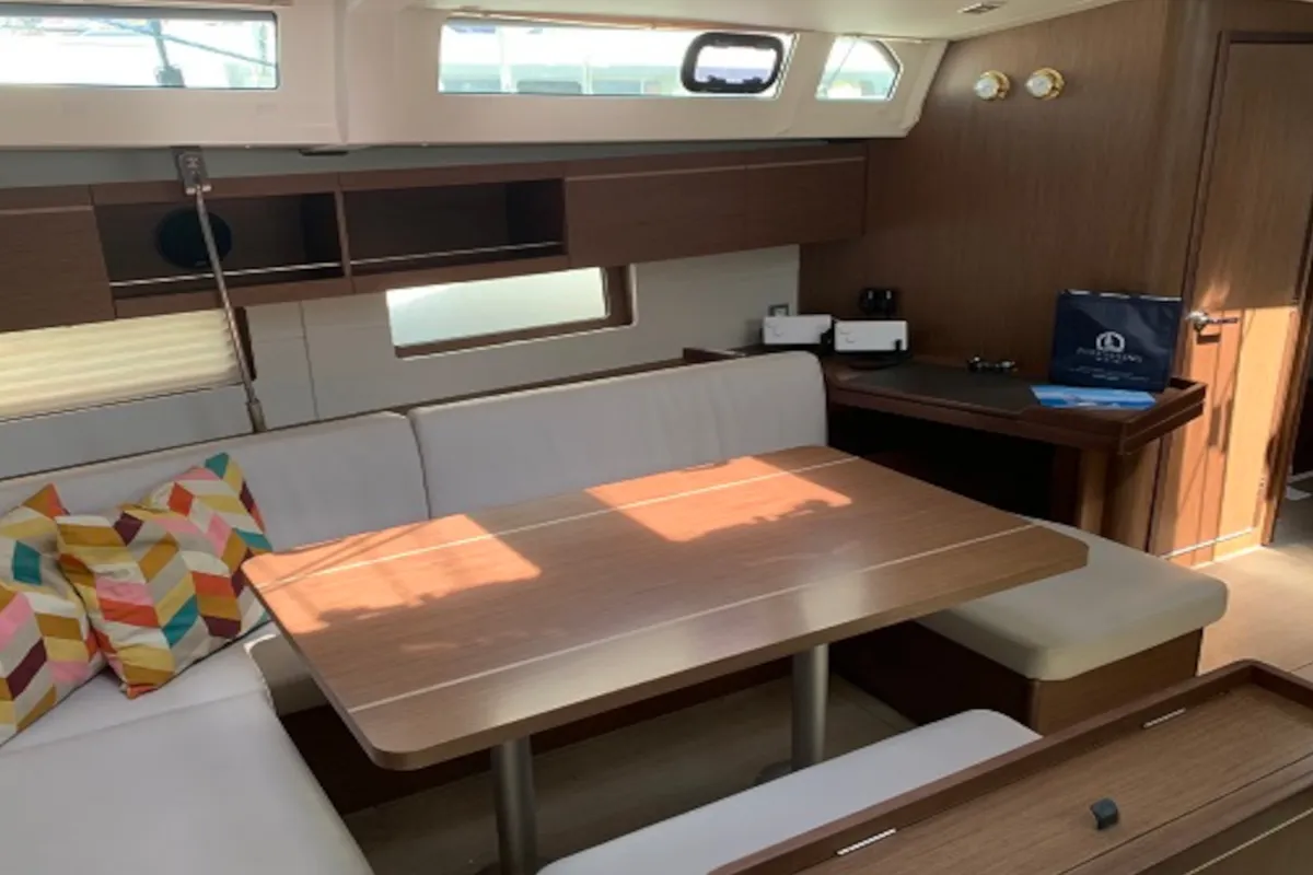 Salon of Serenity, a Beneteau Oceanis 46.1 sailboat at Skiathos, Greece