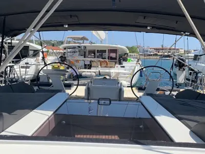 Cockpit of Serenity, a Beneteau Oceanis 46.1 sailboat at Skiathos, Greece