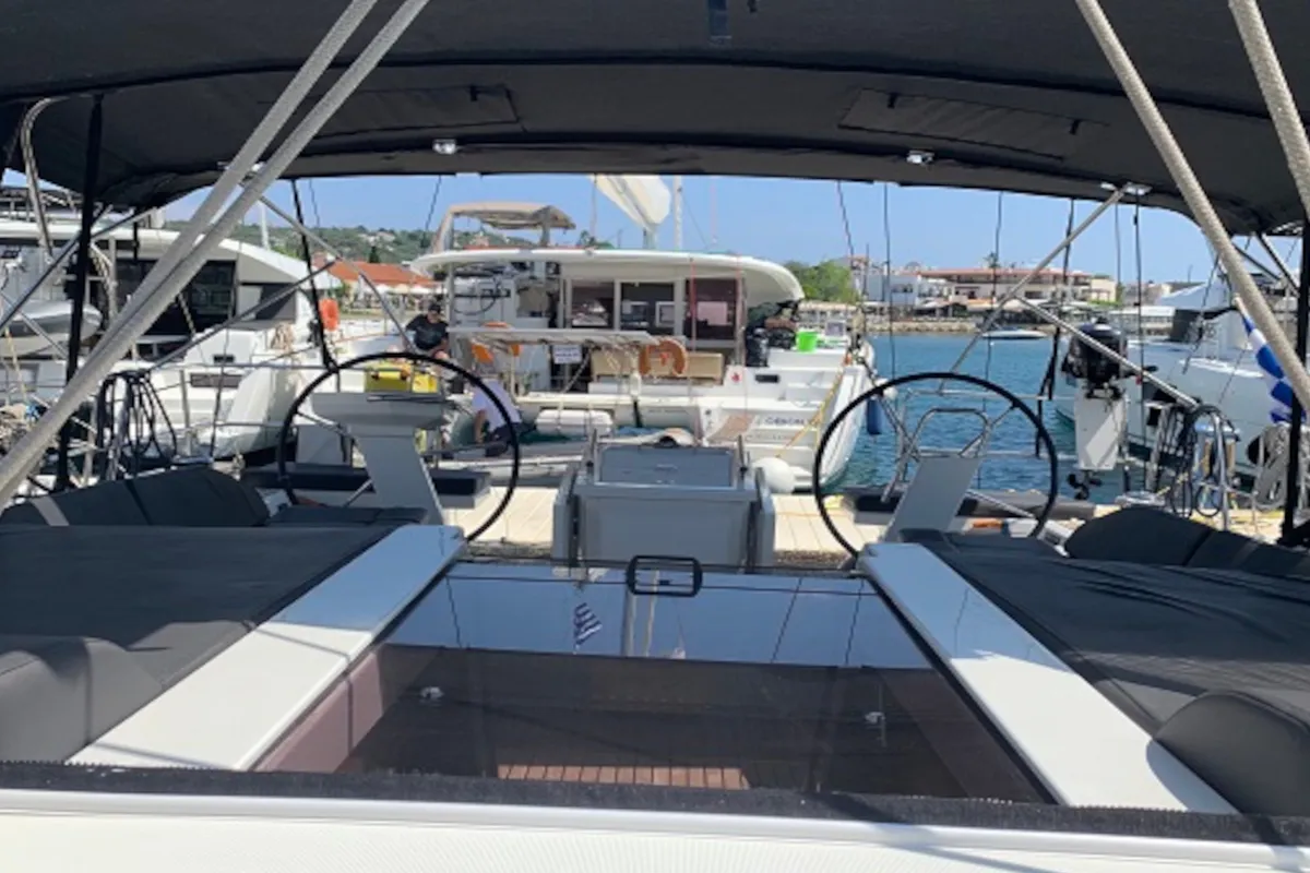 Cockpit of Serenity, a Beneteau Oceanis 46.1 sailboat at Skiathos, Greece