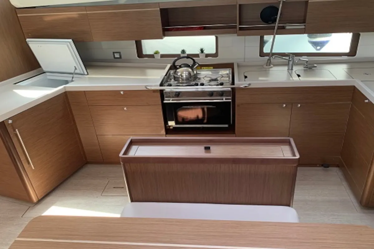 Galley of Serenity, a Beneteau Oceanis 46.1 sailboat at Skiathos, Greece