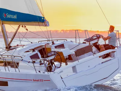 Cockpit of Sunsail 37.3 Premium Plus, a Dufour 37 sailboat at Municipal Unit of Lefkada, Greece