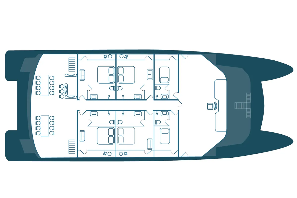 Floor plan of Gulet Power Catamaran, a catamaran at Parroquia Puerto Baquerizo Moreno, Ecuador