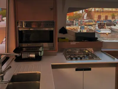 Galley of Kebitree, a Fountaine Pajot Isla 40 catamaran at Municipal Unit of Palairos, Greece