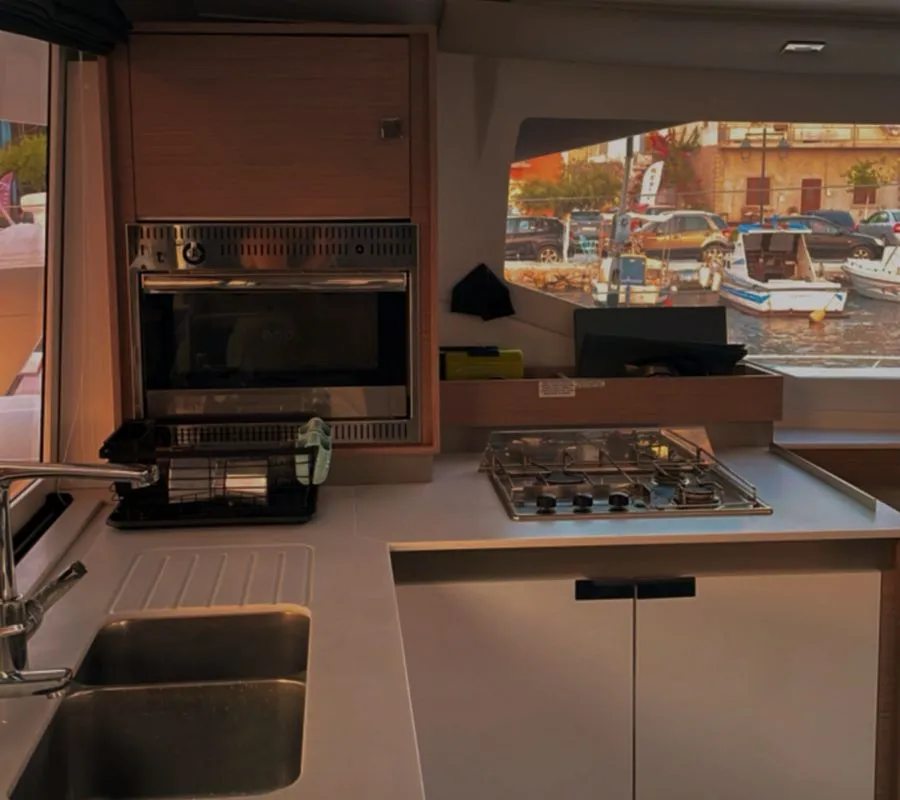 Galley of Kebitree, a Fountaine Pajot Isla 40 catamaran at Municipal Unit of Palairos, Greece