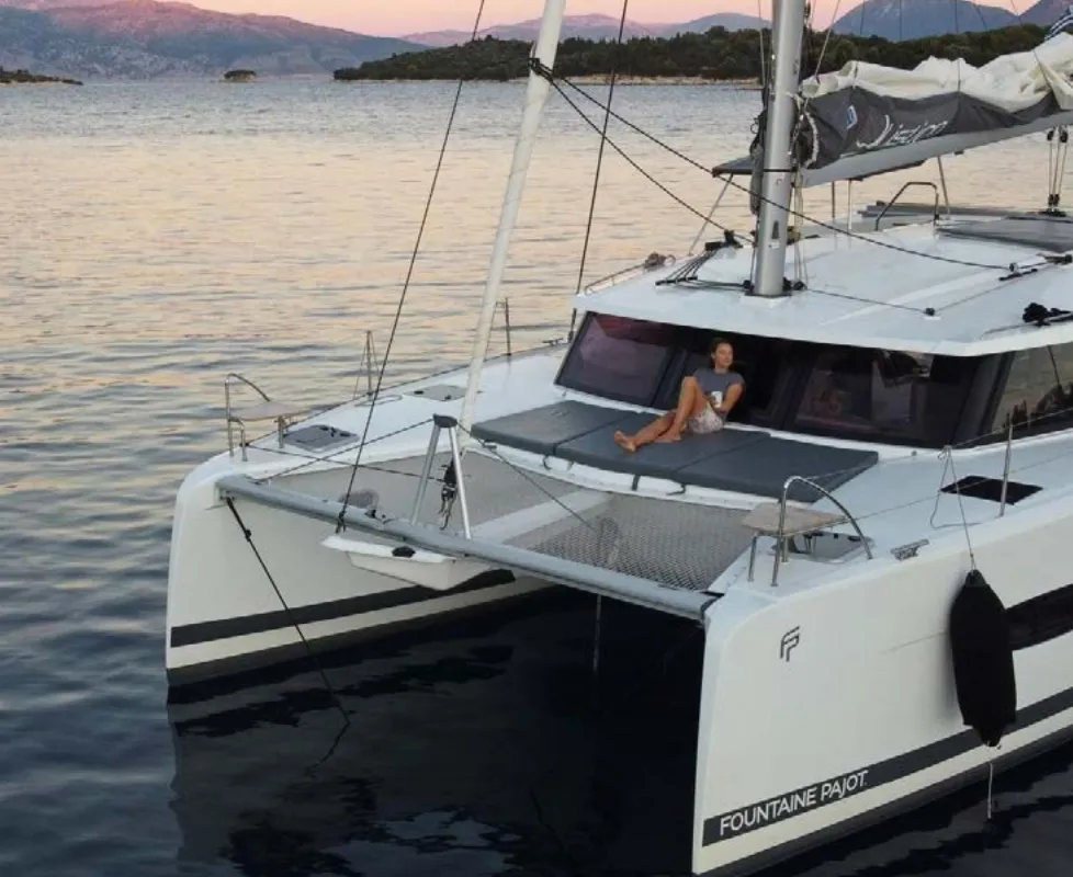 Exterior view of Kebitree, a Fountaine Pajot Isla 40 catamaran at Municipal Unit of Palairos, Greece