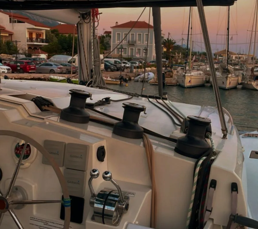 Cockpit of Kebitree, a Fountaine Pajot Isla 40 catamaran at Municipal Unit of Palairos, Greece